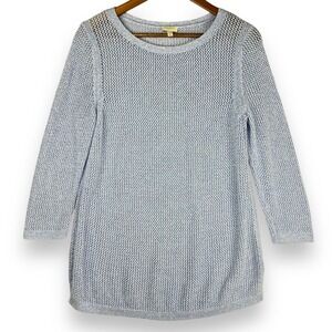 Talbots 100% Cotton Knit Blue Open Weave Sweater Coastal‎ Beach Lightweight M